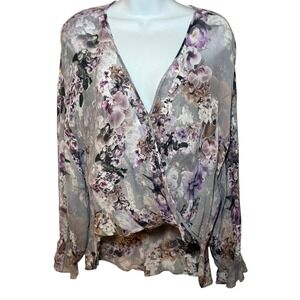 AllSaints Penny Lucia Top Womens Sz 8 Floral Wrap Blouse V-Neck Viscose